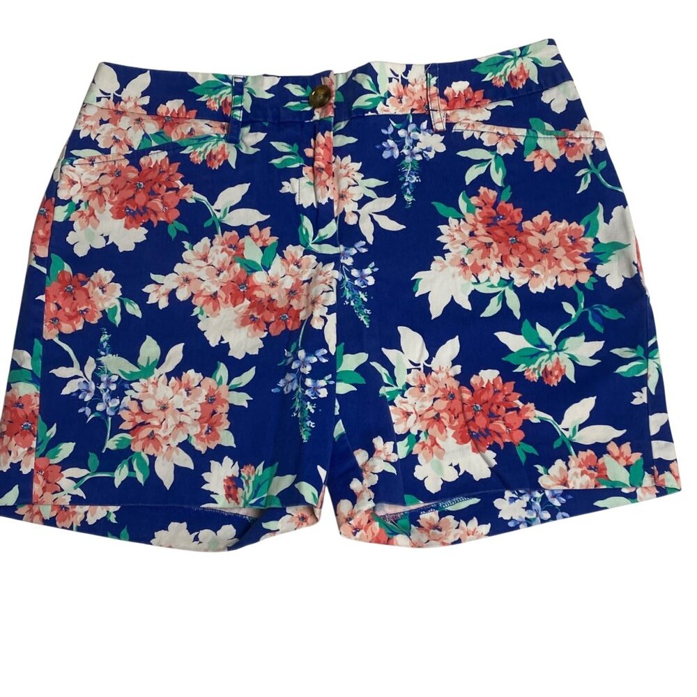 Lands End Floral Print Blue Shorts With Pockets‎ Cotton Size 8